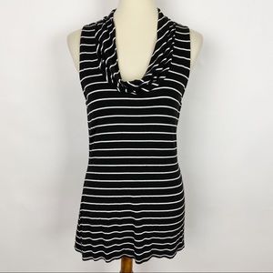 WHITE HOUSE BLACK MARKET BLACK White Stripe Draped Neckline Tank Top - Size M
